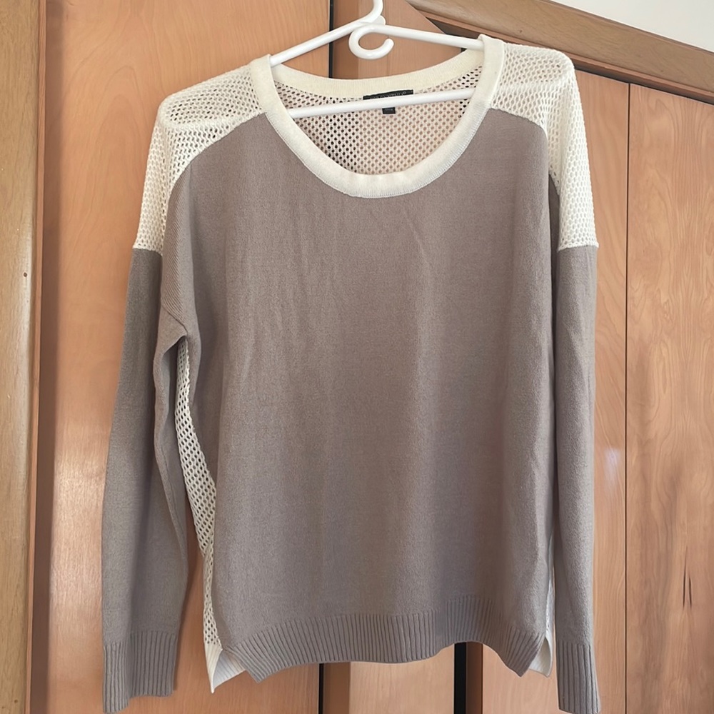 Large For Cynthia gray/ brown mesh back sweater